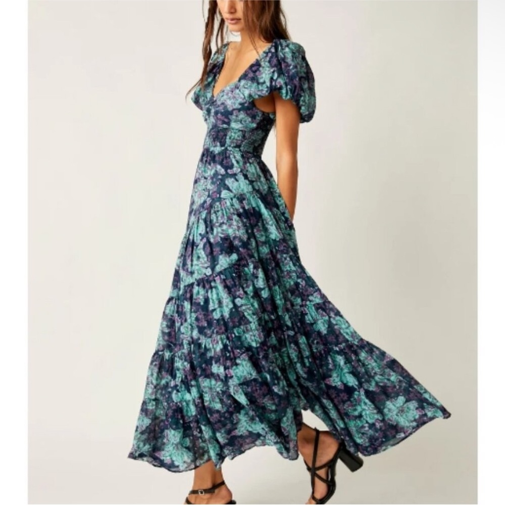 Free People Sundrenched Short Sleeve Maxi Dress M